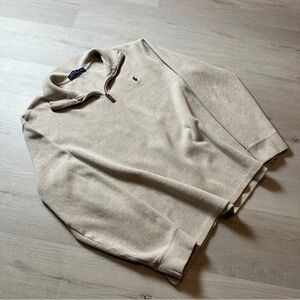 Polo Ralph Lauren Men's Cream Tan Quarter Zip Sweater Brown Pony